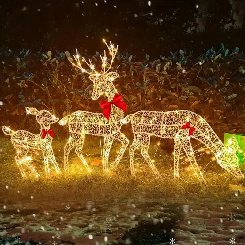 Lighted Deer Yard Decoration Outdoor Iron Moose With Bell Bow Holiday Christmas Deer Decor Lawn Decoration Deer Yard Lights