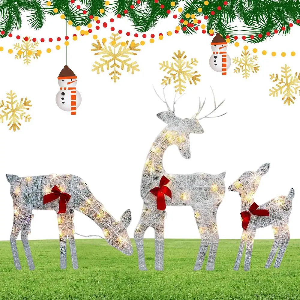 Lighted Deer Yard Decoration Outdoor Iron Moose With Bell Bow Holiday Christmas Deer Decor Lawn Decoration Deer Yard Lights