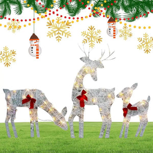 Lighted Deer Yard Decoration Outdoor Iron Moose With Bell Bow Holiday Christmas Deer Decor Lawn Decoration Deer Yard Lights