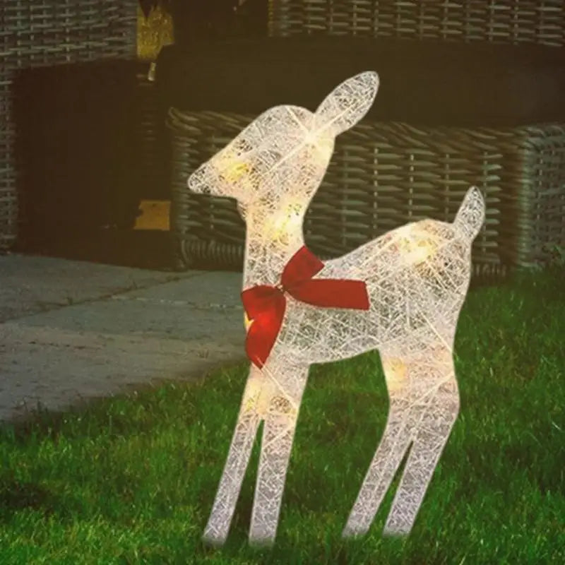 Lighted Deer Yard Decoration Outdoor Iron Moose With Bell Bow Holiday Christmas Deer Decor Lawn Decoration Deer Yard Lights