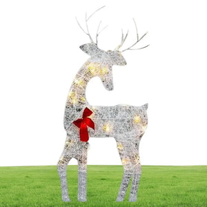 Lighted Deer Yard Decoration Outdoor Iron Moose With Bell Bow Holiday Christmas Deer Decor Lawn Decoration Deer Yard Lights