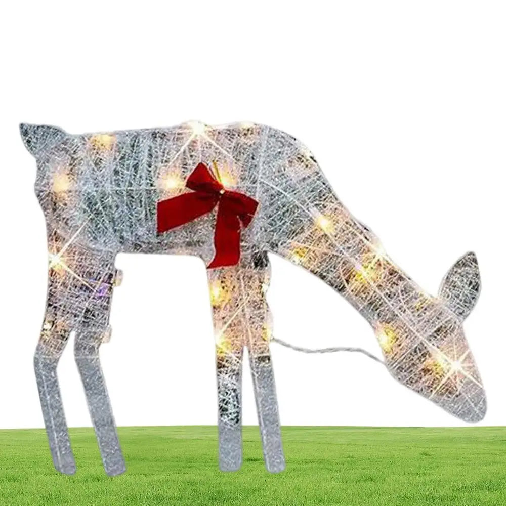 Lighted Deer Yard Decoration Outdoor Iron Moose With Bell Bow Holiday Christmas Deer Decor Lawn Decoration Deer Yard Lights