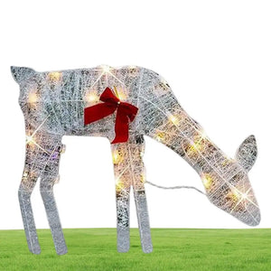 Lighted Deer Yard Decoration Outdoor Iron Moose With Bell Bow Holiday Christmas Deer Decor Lawn Decoration Deer Yard Lights