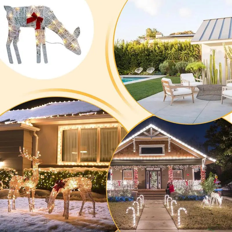 Lighted Deer Yard Decoration Outdoor Iron Moose With Bell Bow Holiday Christmas Deer Decor Lawn Decoration Deer Yard Lights