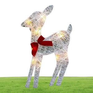 Lighted Deer Yard Decoration Outdoor Iron Moose With Bell Bow Holiday Christmas Deer Decor Lawn Decoration Deer Yard Lights